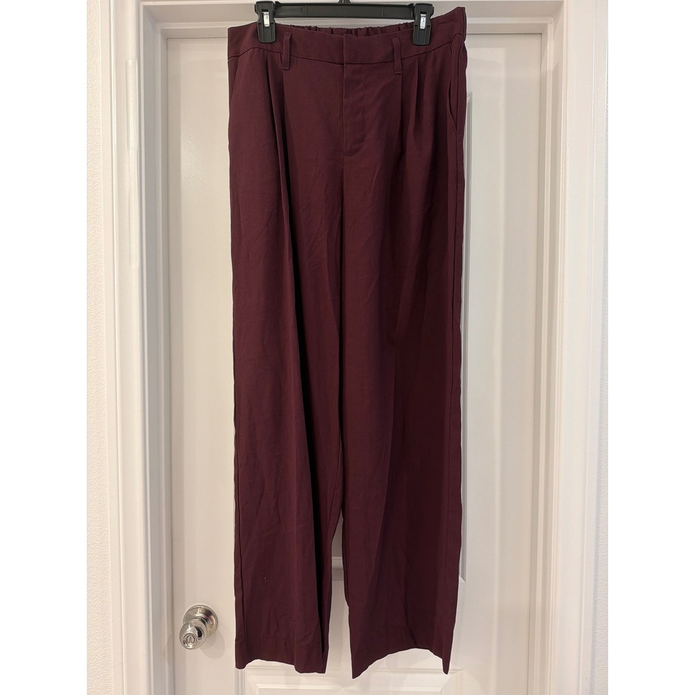 A New Day Wide Leg Trousers Women 10 Burgundy Pleated High Waist Pants